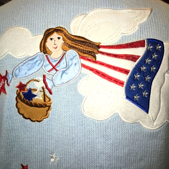 Quacker Factory VTG Blue & Red Front & Back Americana Christmas Cardigan Size 1X - Picture 10 of 12
